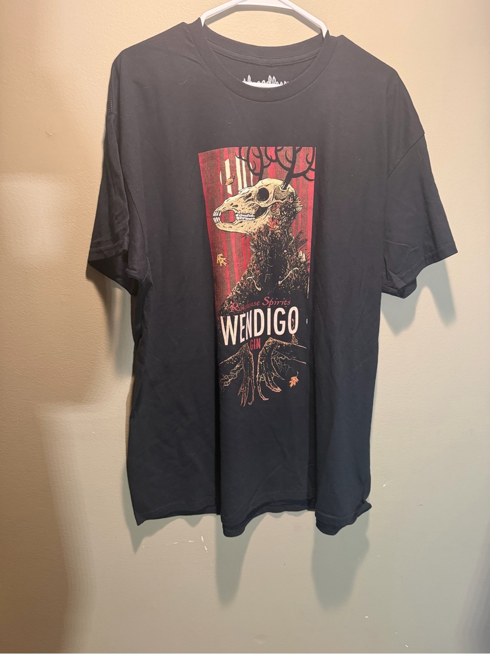 Threadless Black Tee with Red and Cream Wendigo Artwork